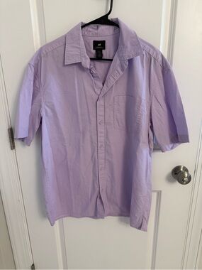 H&M Men's Short Sleeve Button-Down Shirt - Light Purple